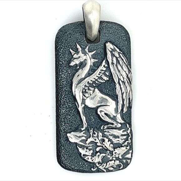 David Yurman Estate Griffen Dog Tag Sterling Silver DY181 - Picture 1 of 6